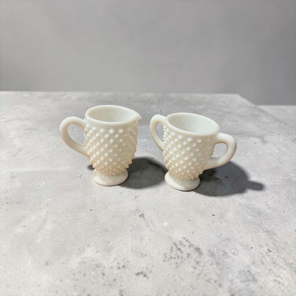 Vintage Hobnail Milk Glass Sugar And Creamer Set